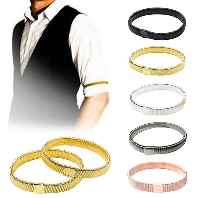 Men'S Accessories Holder - 2 個男性伸縮性アームバンドユニセックス伸縮性シャツスリーブホルダー伸縮性弾性金属スリーブガーター衣類付属品