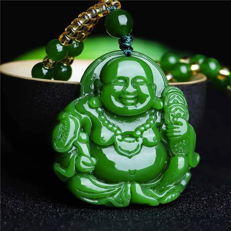 Men'S Vegan Accessories - 中国の緑のヒスイ弥勒仏ペンダントネックレスチャーム硬玉ジュエリー彫アミュレットファッションアクセサリー女性男性