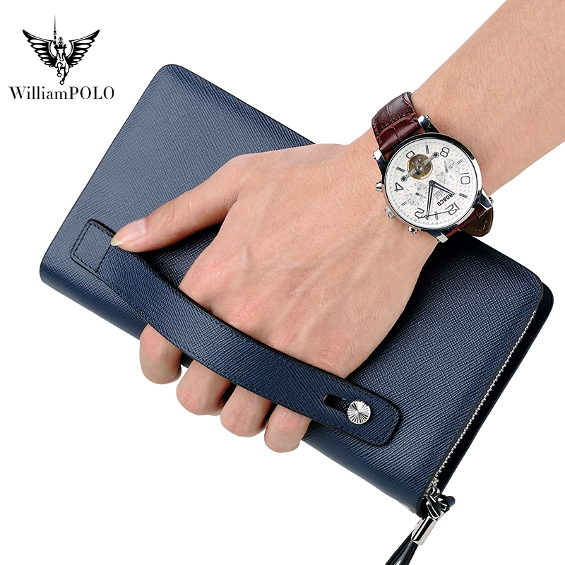 Men'S Accessories Wallet - WILLIAMPOLO 高級メンズレザークラッチバッグ 大容量長財布 高品質牛革クラッチ財布 ファッションハンドバッグ