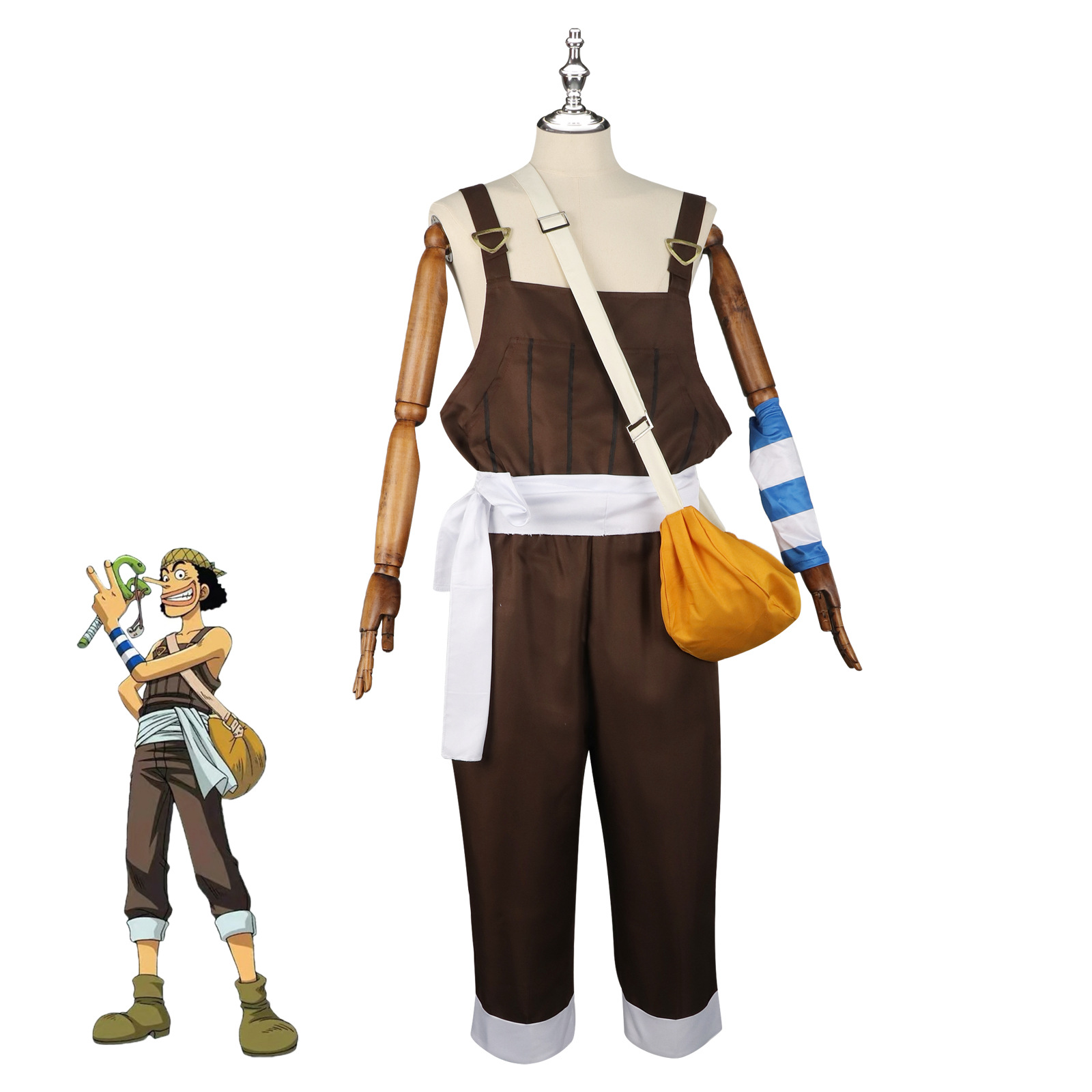 Men Accessories For Suit - アニメ UUsopp コスプレ衣装ブラウンロンパース制服 Tシャツスカーフフルセット成人男性カーニバルハロウィンスーツ 5 個アクセサリー