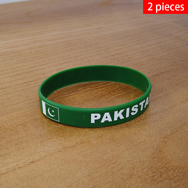 Men Accessories Pakistan - 男性と女性のためのパキスタンの全国旗リストバンド、スポーツシリコンブレスレット、輪ゴム、愛国心が強い、賞品、ファッションアクセサリー、2個