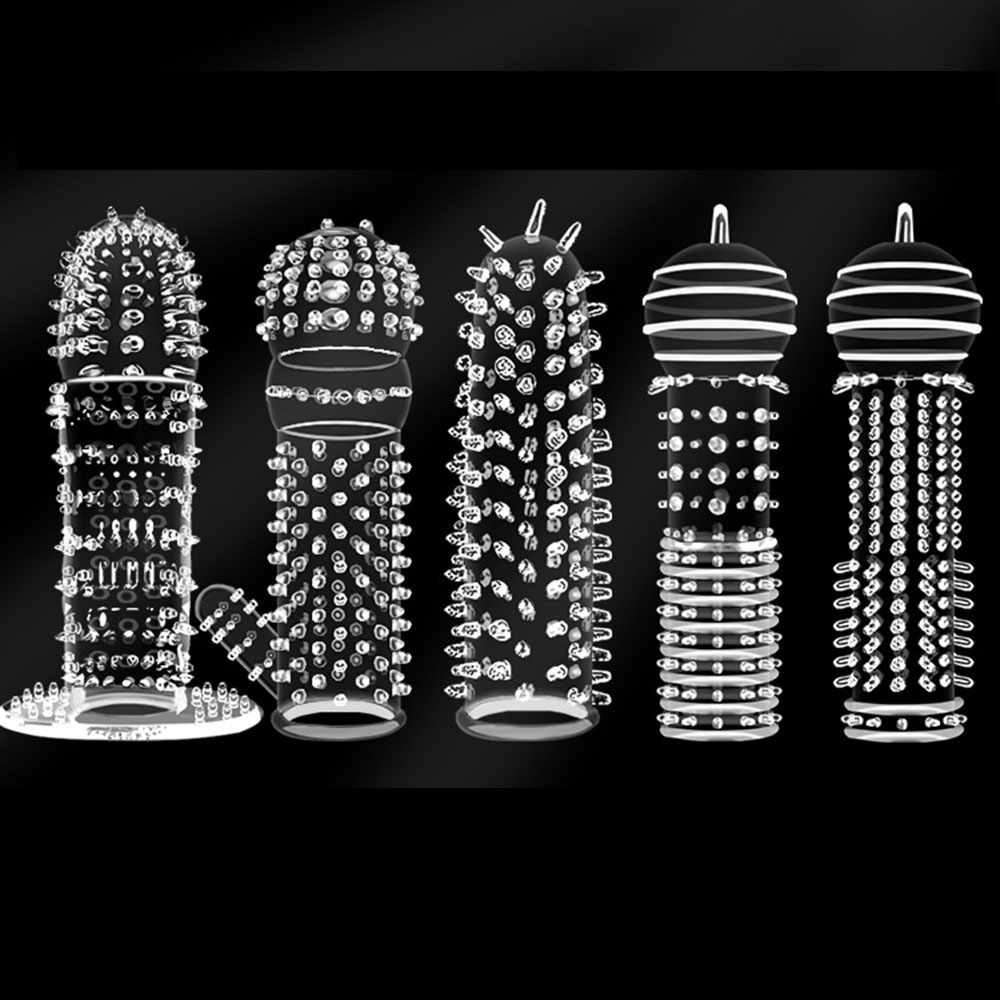 Men'S Vegan Accessories - 5種類のテクスチャ加工されたペニススリーブ、挿入性のあるセックス時の感覚を高めるための、リブ付き、ボブル付き、刺激を高める男性用セックストイ