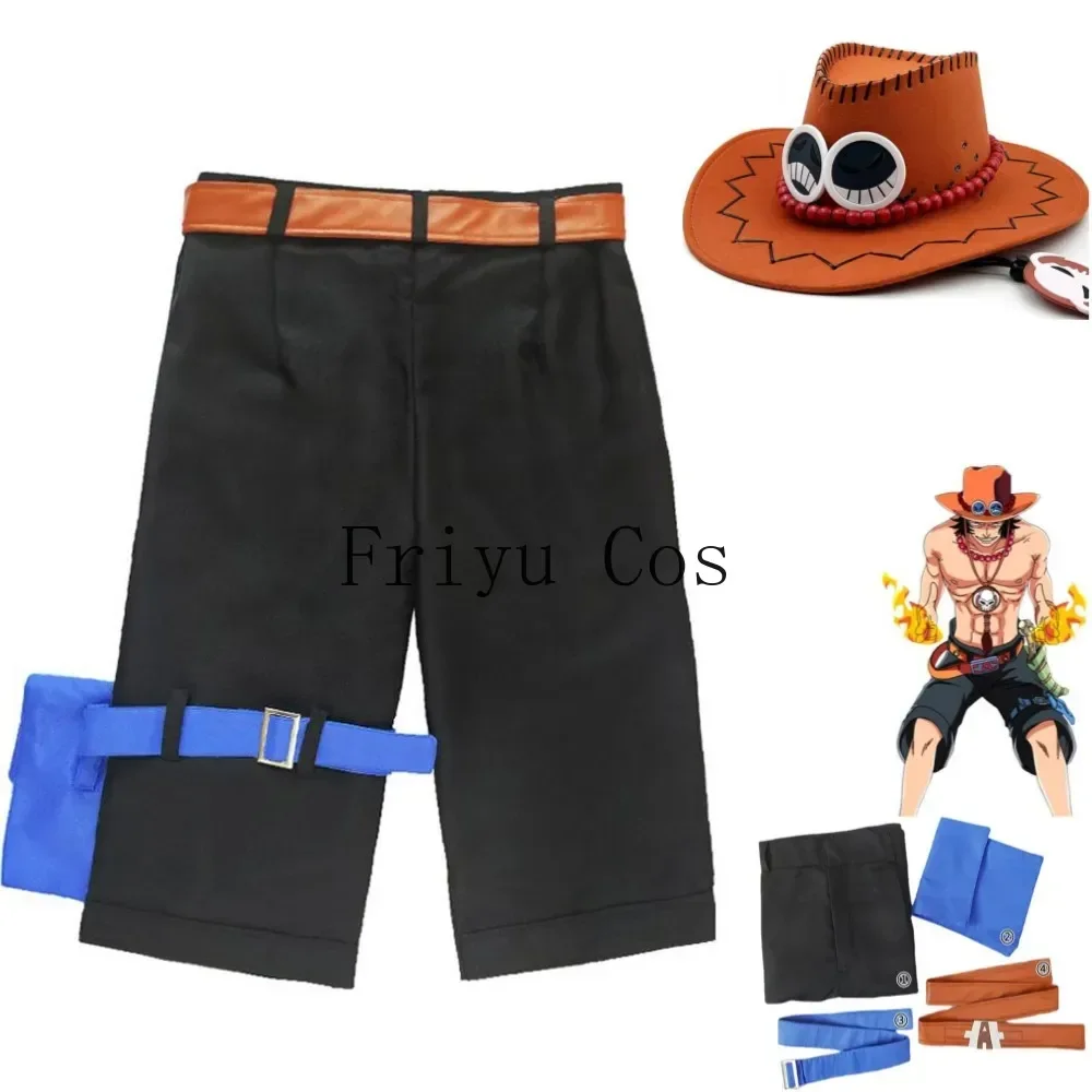 Men Accessories For Suit - アニメポートガス·D·エースコスプレ衣装白ひげ海賊団黒ショーツサンシェード帽子アクセサリー男性女性カーニバルパーティースーツ