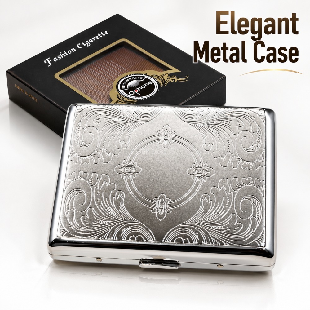 Men'S Accessories Holder - ステンレス製タバコケース エンボス加工 ポータブルメタルケース 収納ホルダー 喫煙アクセサリー 男女兼用