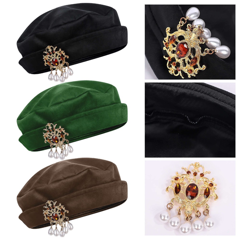 Men'S Accessories Vintage - 男性用中世チューダーベレー帽 ルネサンスチューダーフラットキャップ ヴィンテージ歴史コスチュームアクセサリー LARP コミコン ハロウィンパーティー用