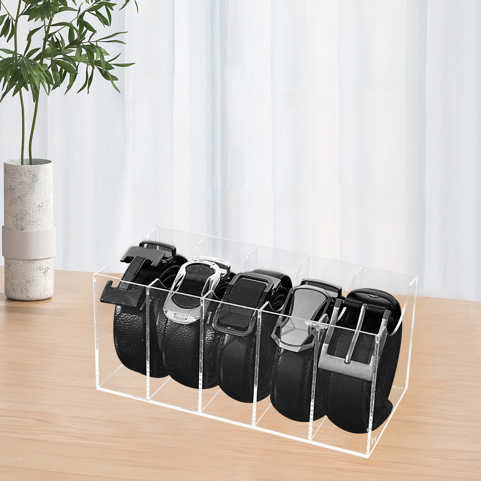 Men'S Accessories Holder - 5区画透明ベルトオーガナイザー アクリル製収納ボックス クローゼット用ベルトホルダー ネクタイオーガナイザー 男女兼用アクセサリー