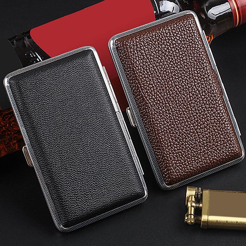 Men Accessories Gadgets - 男性用PUレザーシガレットボックス,コンパクトな喫煙アクセサリー,ブリキのポケットケース,柔軟な収納コンテナ,ポータブル