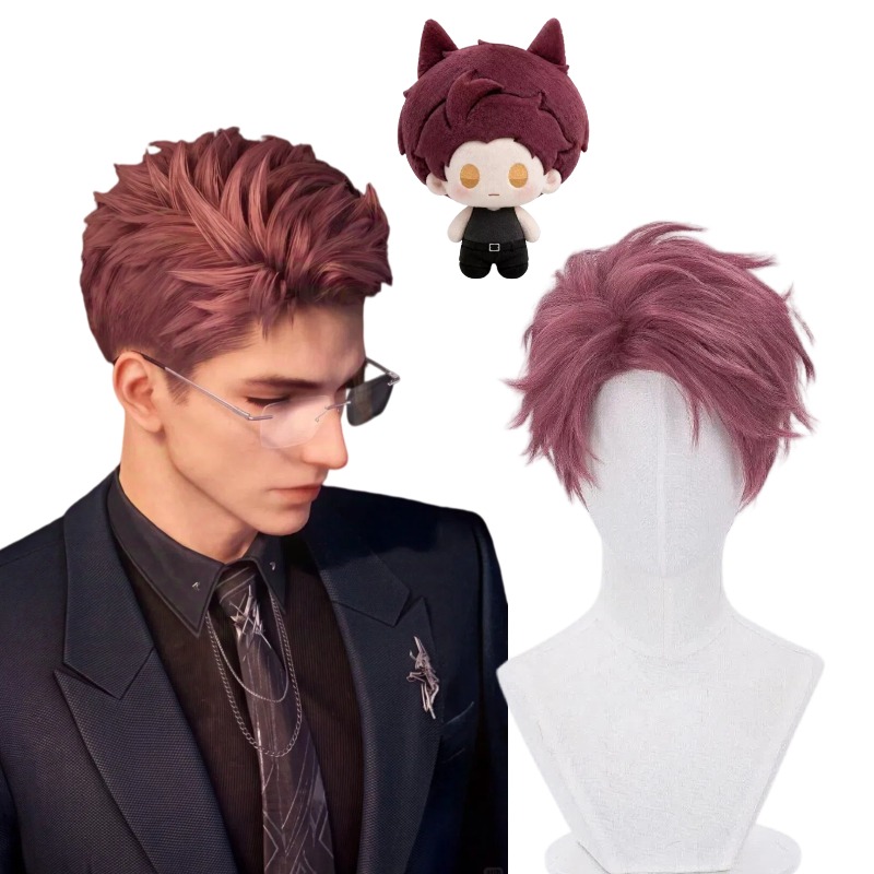 Men Accessories For Suit - ヴァルコウィッグゲームラブアンドディープスペースコスプレ赤いショートヘア合成ウィッグロールプレイ小道具アクセサリー男性用テーマパーティー