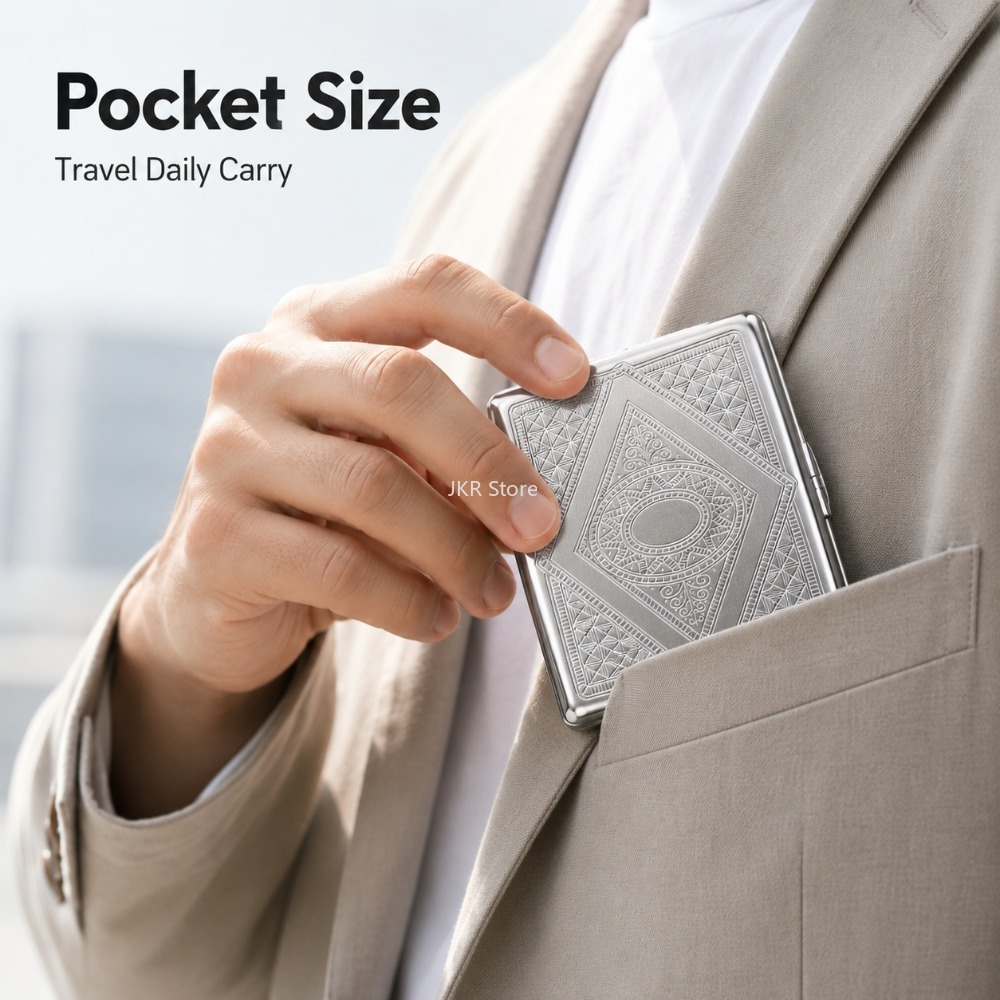 ステンレス製タバコケース エンボス加工 ポータブルメタルケー - Men'S Accessories Holder のレビューと価格