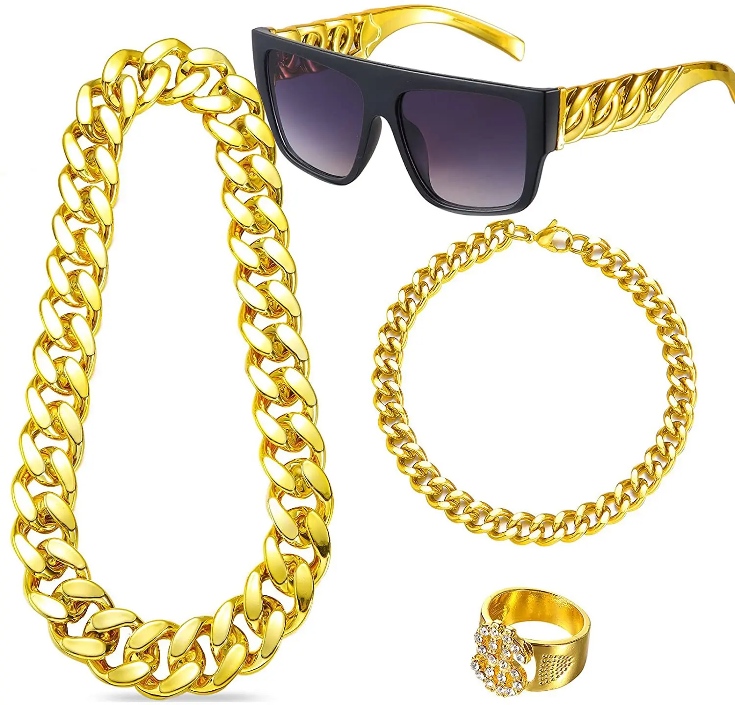 80年代90年代ヒップホップコスチューム衣装キットフェイクゴ - Men'S Accessories In The 90S のレビューと価格