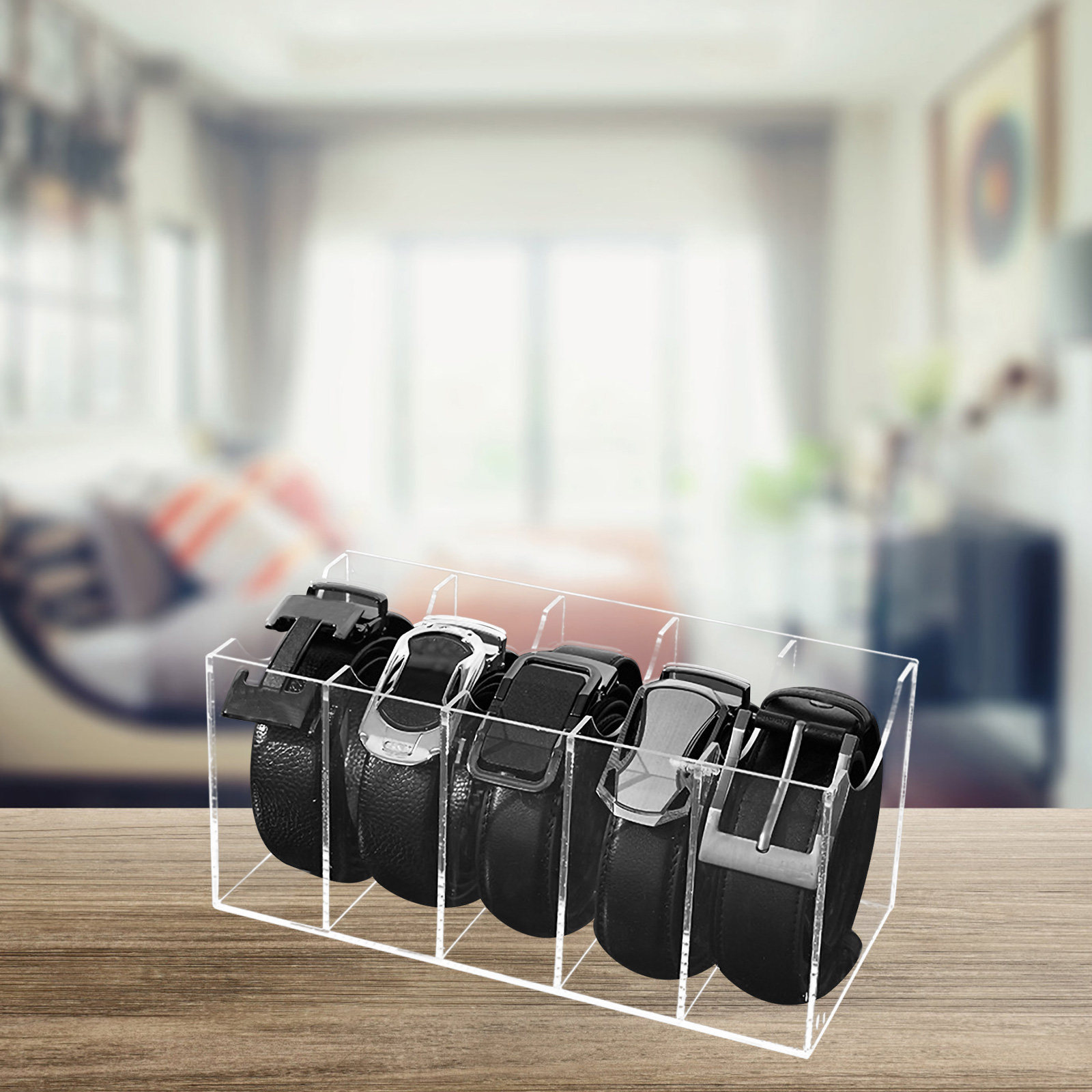 5区画透明ベルトオーガナイザー アクリル製収納ボックス クロ - Men'S Accessories Holder のレビューと価格