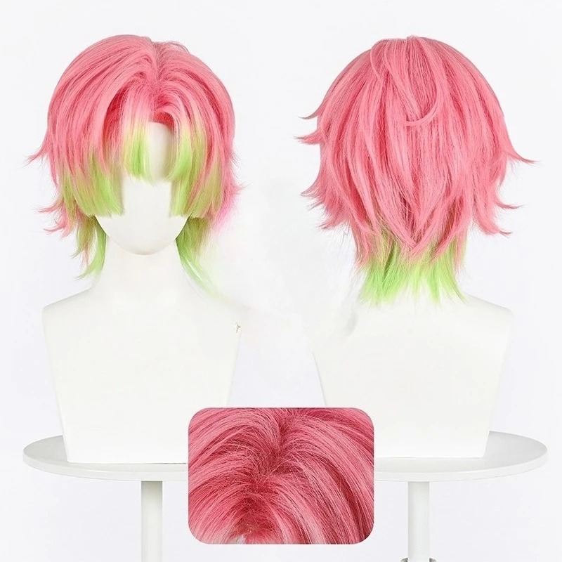 甘露寺蜜璃 コスプレウィッグ ピンク グリーンヘア 人工ウィ - Men Accessories For Suit のレビューと価格